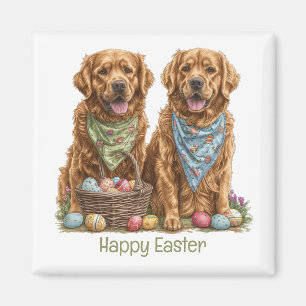Happy Easter Golden Retriever Dogs Easter Basket Magnet
