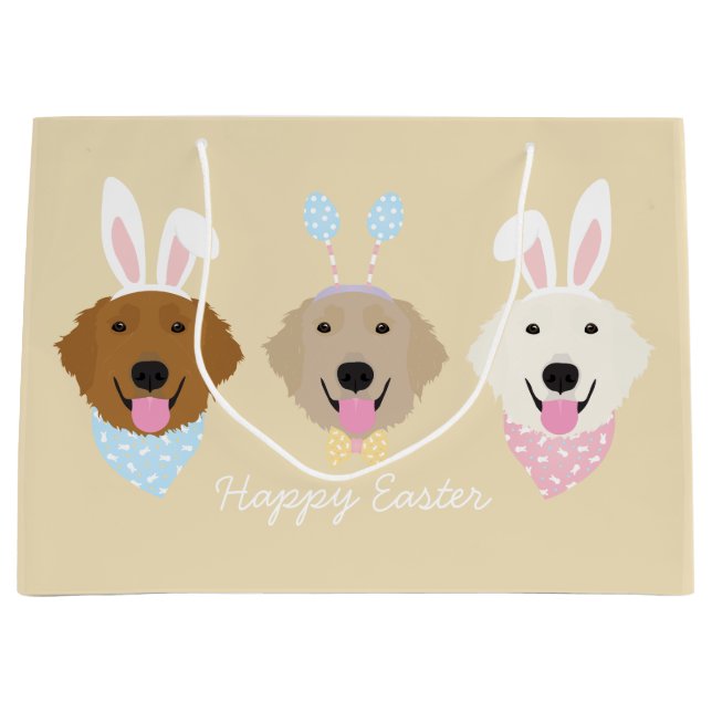 Happy Easter Golden Retriever Dogs Large Gift Bag (Front)