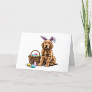 Happy Easter Golden Retriever Puppy Bunny Ears Holiday Card