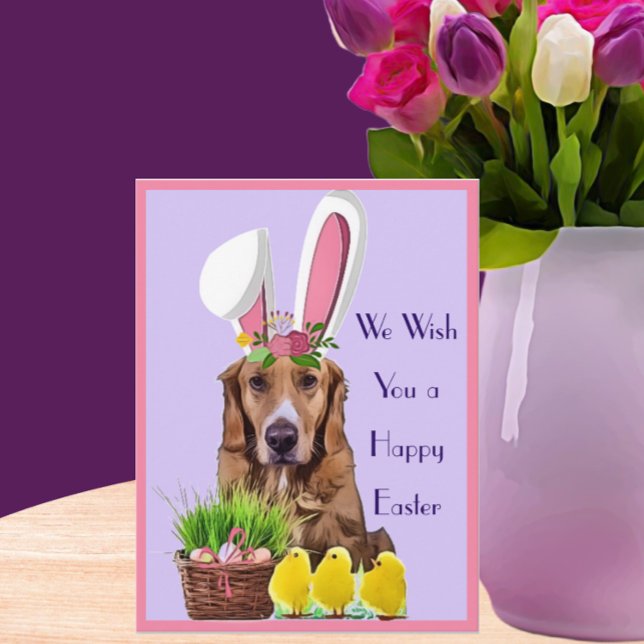 Happy Easter Golden Retriever with Chicks and Eggs Postcard (Creator Uploaded)