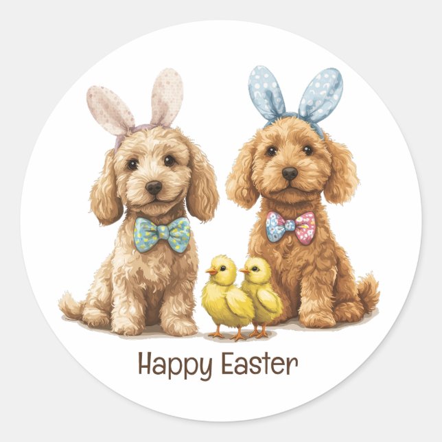 Happy Easter Goldendoodle Dogs Classic Round Sticker (Front)