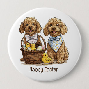 Happy Easter Goldendoodle Dogs Easter Basket 10 Cm Round Badge