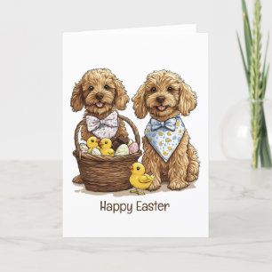 Happy Easter Goldendoodle Dogs Easter Basket Holiday Card