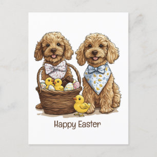 Happy Easter Goldendoodle Dogs Easter Basket Holiday Postcard