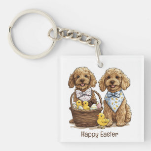 Happy Easter Goldendoodle Dogs Easter Basket Key Ring