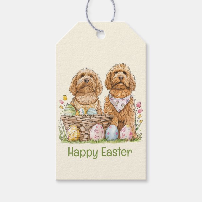Happy Easter Goldendoodle Dogs Gift Tags (Front)