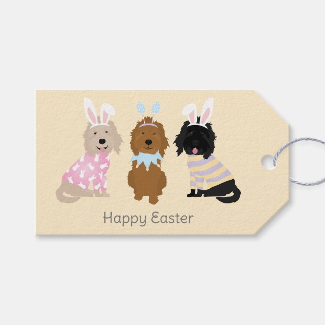 Happy Easter Goldendoodle Dogs Gift Tags (Front (Horizontal))