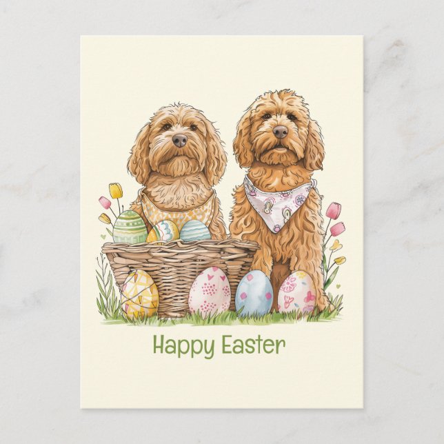 Happy Easter Goldendoodle Dogs Holiday Postcard (Front)