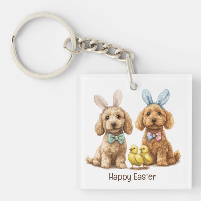 Happy Easter Goldendoodle Dogs Key Ring (Front)