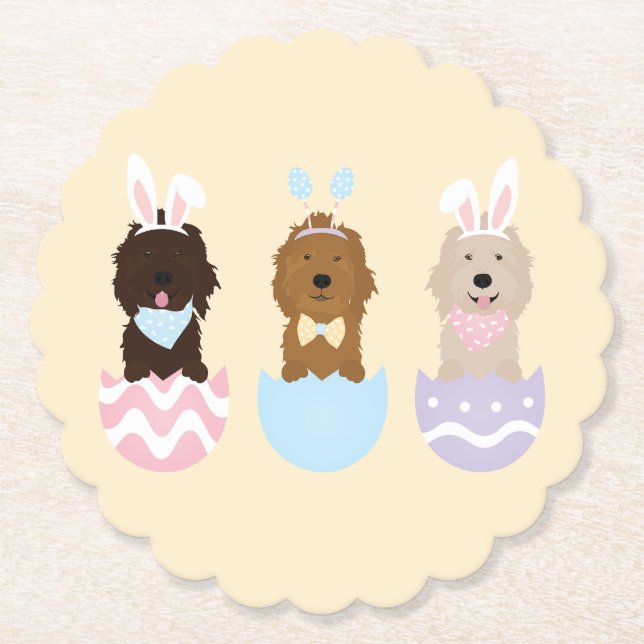 Happy Easter Goldendoodle Dogs Paper Coaster (Front)