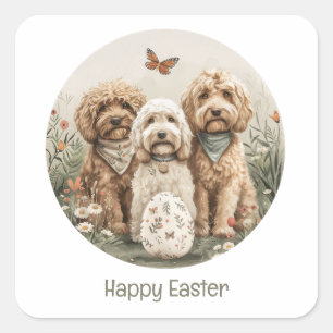 Happy Easter Goldendoodle Dogs Square Sticker