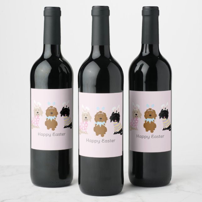 Happy Easter Goldendoodle Dogs Wine Label (Bottles)