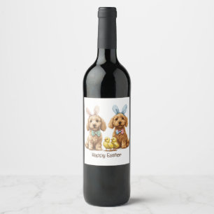 Happy Easter Goldendoodle Dogs Wine Label