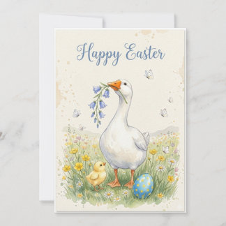 Happy Easter Goose Card | Chick & Bellflowers