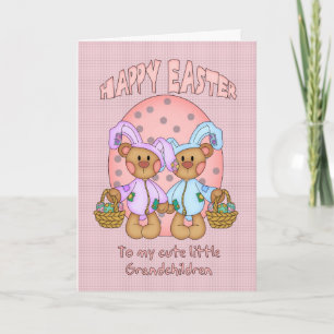 Happy Easter - Grandchildren - Cute Teddy Bear In Holiday Card