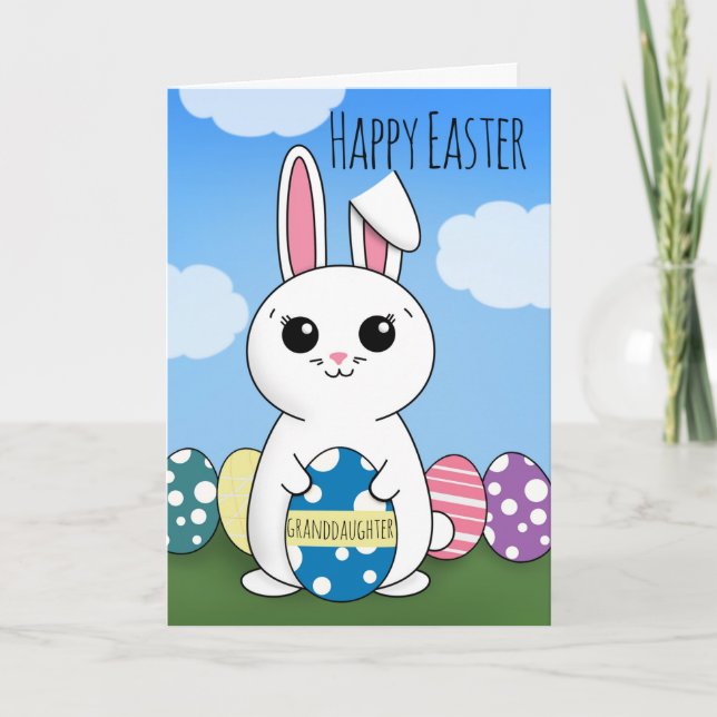 Happy Easter Granddaughter Cute Bunny WIth Eggs  Holiday Card (Front)