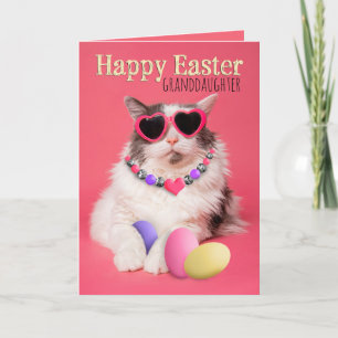 Happy Easter Granddaughter Glamourous Cat With Egg Holiday Card