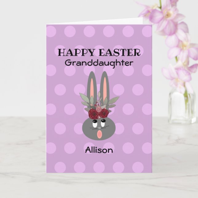 Happy Easter Granddaughter Purple Floral Bunny Card (Orchid)