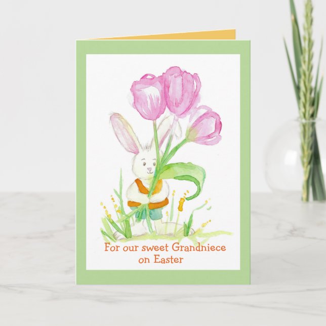 Happy Easter Grandniece Bunny Rabbit Tulips Card (Front)