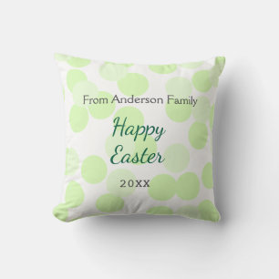 Happy Easter gray green polka dots family name Cushion
