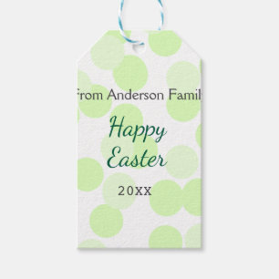 Happy Easter gray green polka dots family name Gift Tags