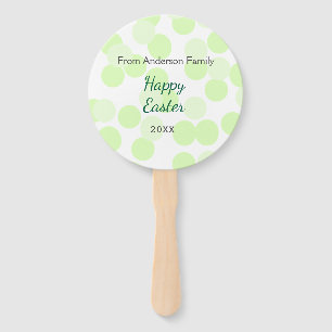 Happy Easter gray green polka dots family name Hand Fan