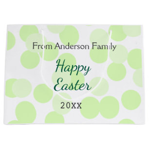 Happy Easter gray green polka dots family name Large Gift Bag