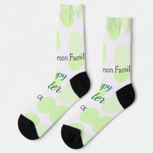 Happy Easter gray green polka dots family name Socks