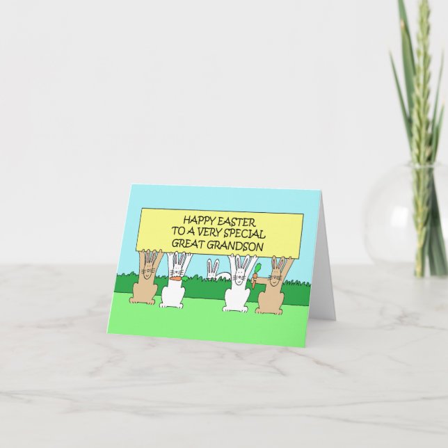 Happy Easter Great Grandson Cartoon Bunnies Card (Front)