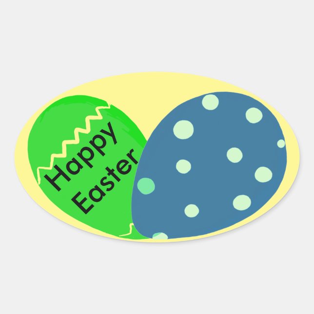 Happy Easter Green Blue Easter Eggs Oval Sticker (Front)
