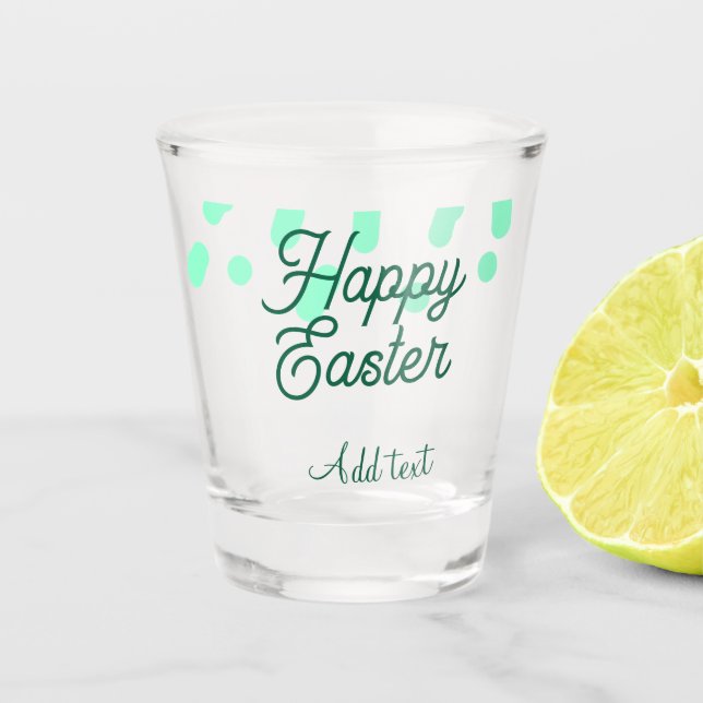 Happy Easter green eggs pastel name date simple  Shot Glass (Front)