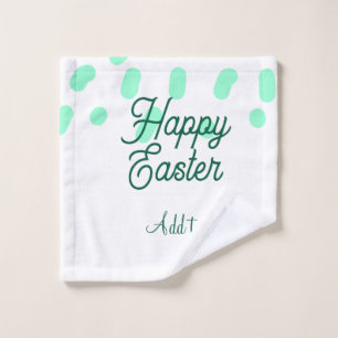Happy Easter green eggs pastel name date simple Wash Cloth