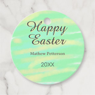 Happy Easter green yellow pastel gray name year Favour Tags