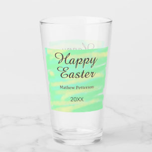 Happy Easter green yellow pastel gray name year Glass