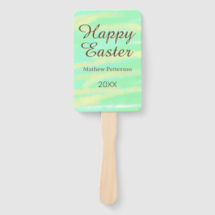 Happy Easter green yellow pastel gray name year Hand Fan