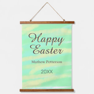 Happy Easter green yellow pastel gray name year Hanging Tapestry