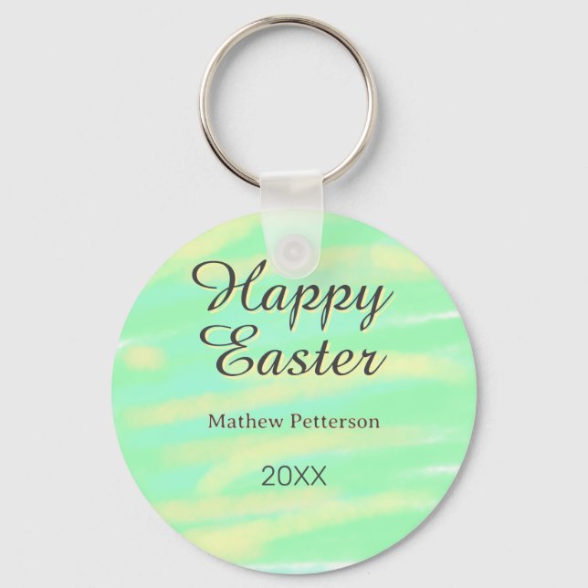 Happy Easter green yellow pastel gray name year  Key Ring (Front)