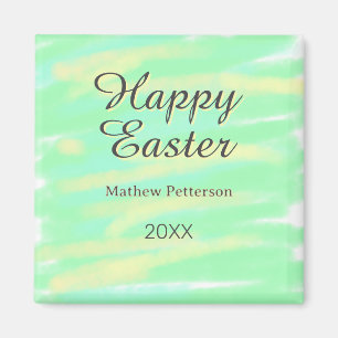 Happy Easter green yellow pastel gray name year  Magnet
