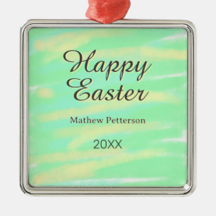 Happy Easter green yellow pastel gray name year Metal Tree Decoration