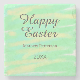 Happy Easter green yellow pastel gray name year Stone Coaster