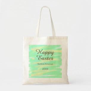 Happy Easter green yellow pastel gray name year Tote Bag