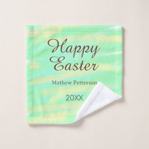Happy Easter green yellow pastel gray name year Wash Cloth
