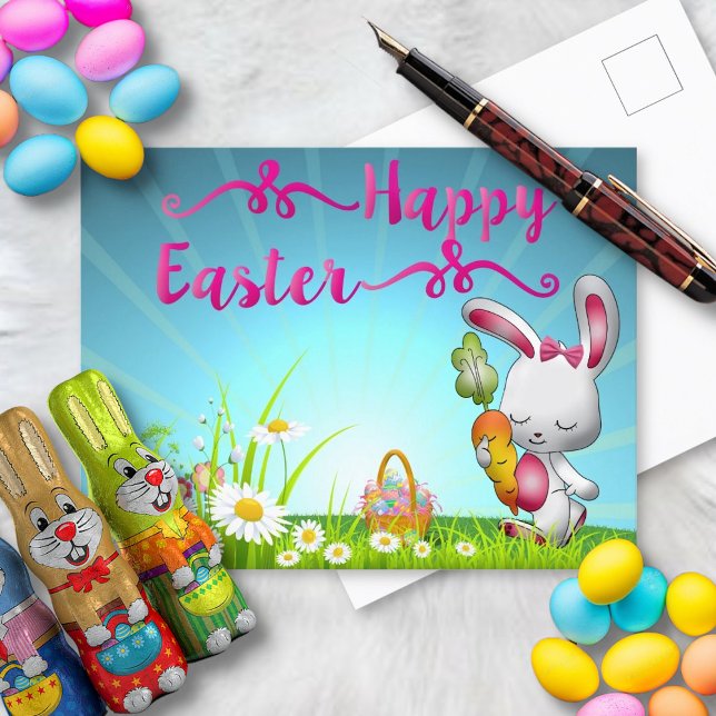 Happy Easter Greeting Bunny Spring Flowers   Postcard (Creator Uploaded)