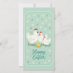 Happy Easter Greeting Card With Hen Family