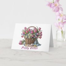Happy Easter Greeting Card with Tulips