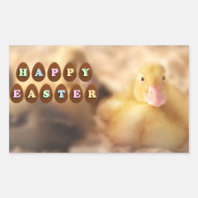 Happy Easter Greetings from Cute Duckling Rectangular Sticker (Front)