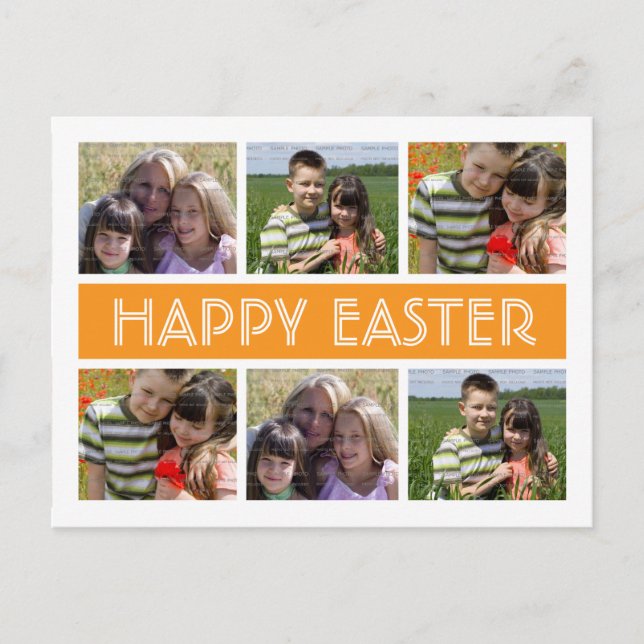 Happy Easter Greetings Photo Collage Orange White Holiday Postcard (Front)