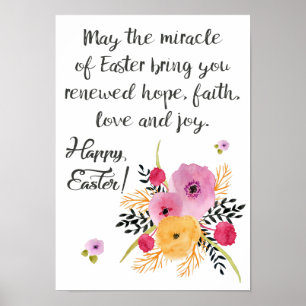 Happy easter greetings poster with spring flowers