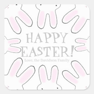 Happy Easter grey white custom text cute bunnies Square Sticker
