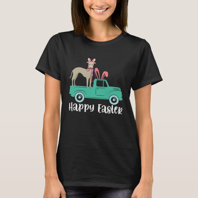 Happy Easter Greyhound Bunny Riding Truck Boys Tod T-Shirt (Front)